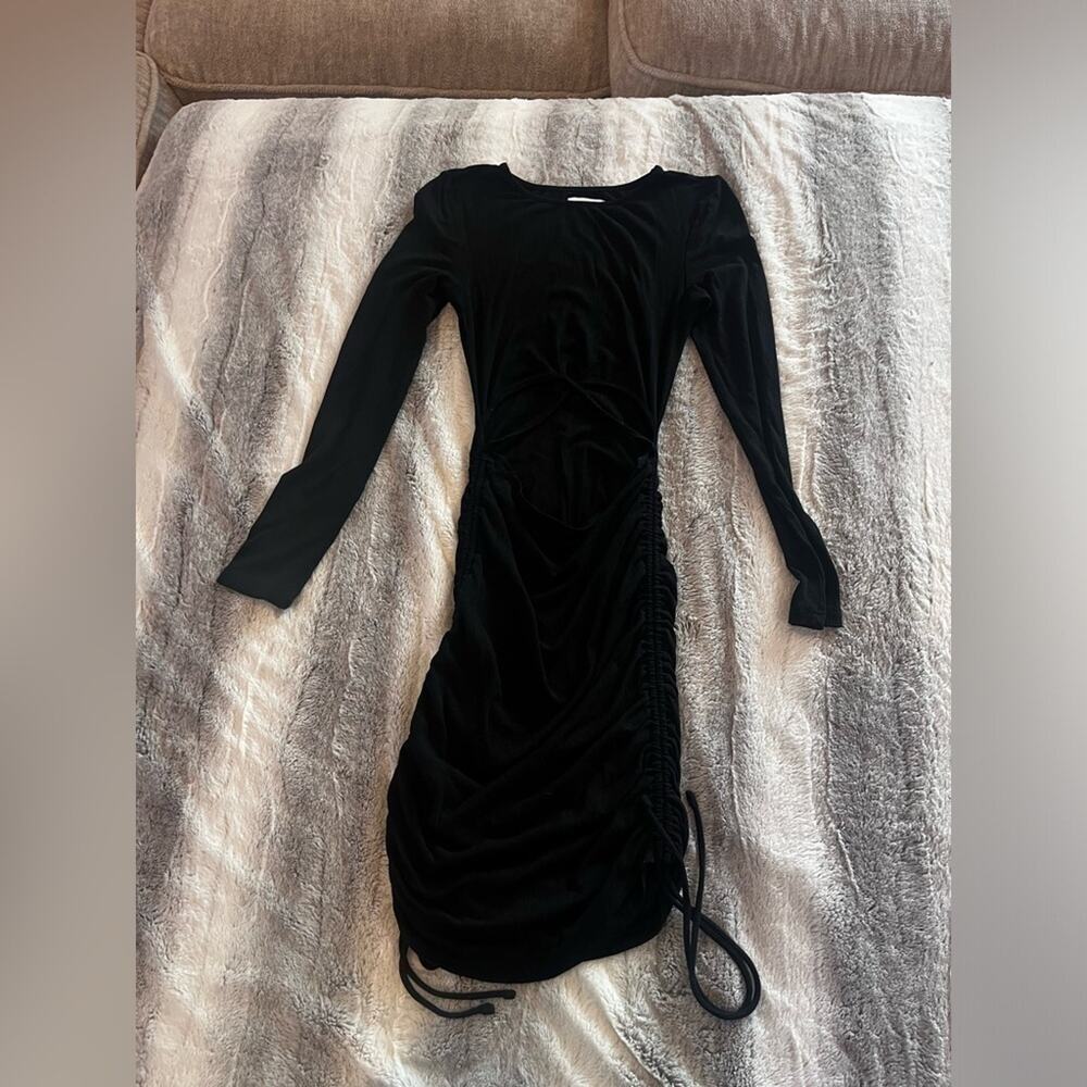 Princess Polly Black Long Sleeve Ribbed Knit Cut Out Ruched Bodycon Dress